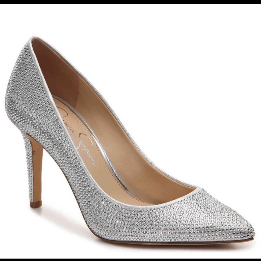 Jessica Simpson silver rhinestone pumps